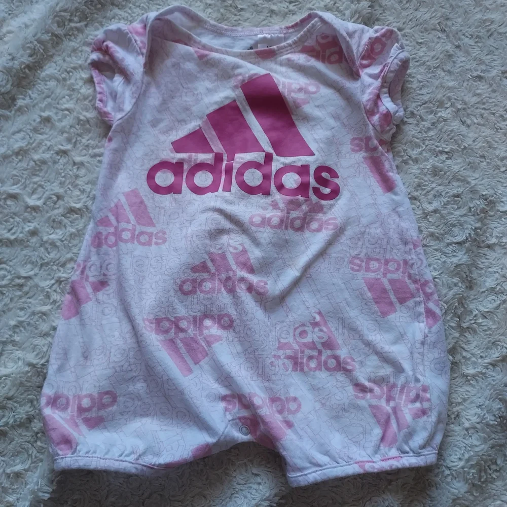 Adidas Logo Baby Romper 12mo Soft Pink and White Sporty Athletic Girly
